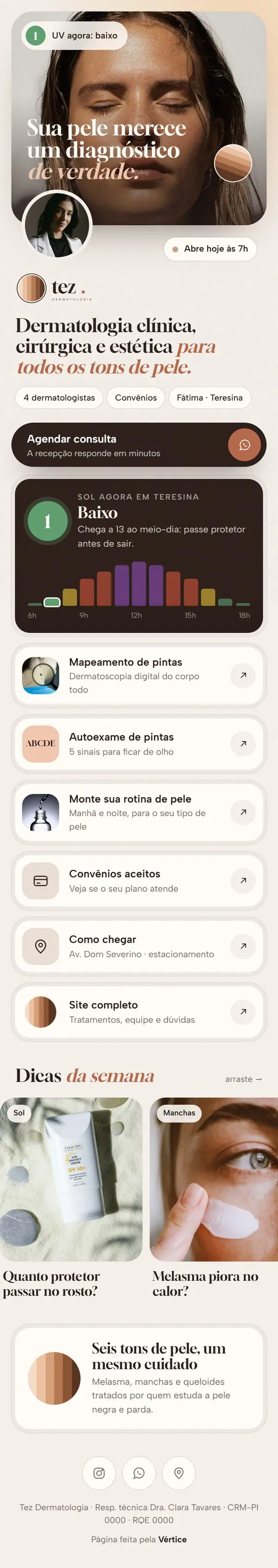 Página de links do modelo Tez Dermatologia no celular
