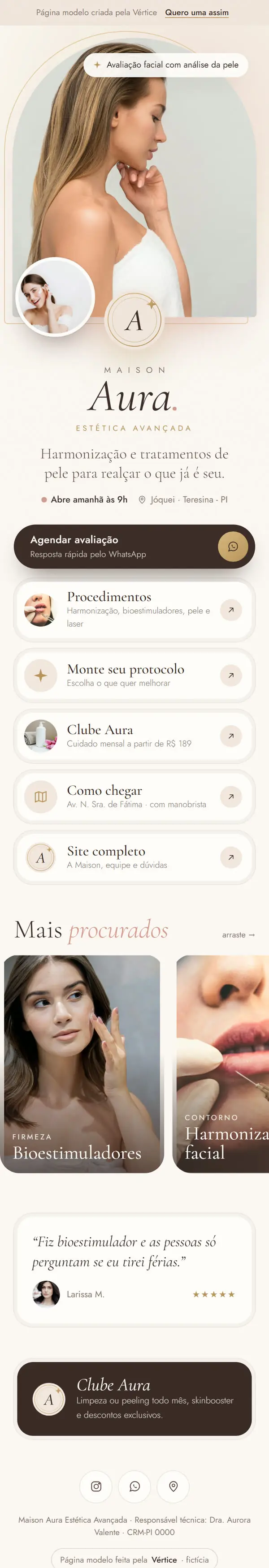 Página de links do modelo Maison Aura no celular