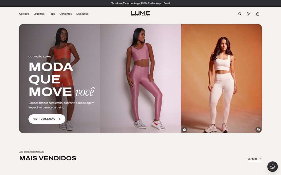 Captura de tela do site da Lume Moda Fitness