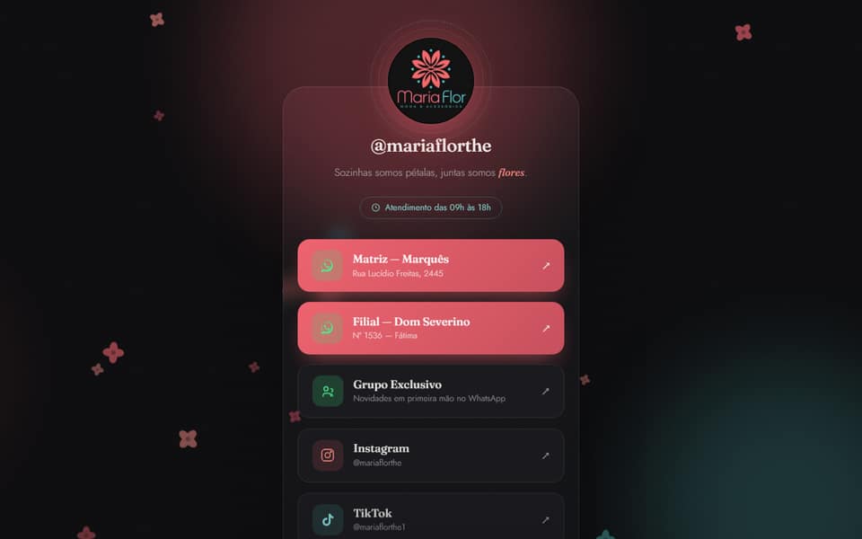 Captura de tela da página de links Maria Flor