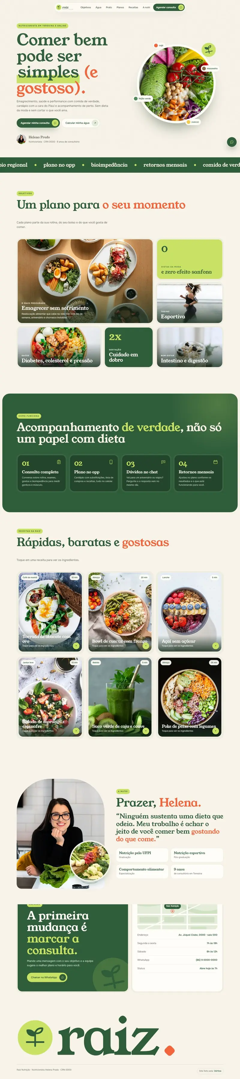 Site do modelo Raiz Nutrição rolando no computador