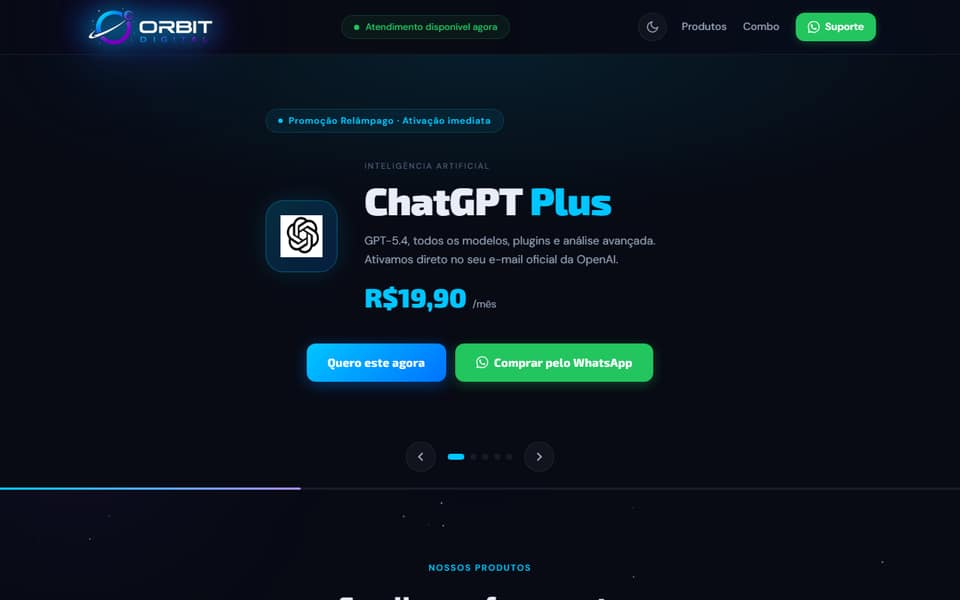 Captura de tela do site Orbit Digital